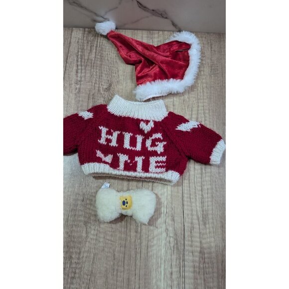 Build-A-Bear Red Knit "Hug Me" Sweater Santa Hat & Plush Bone Christmas BABW - Picture 4 of 5